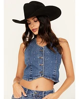 Rock & Roll Denim Women's Medium Wash Rhinestone Studded Vest