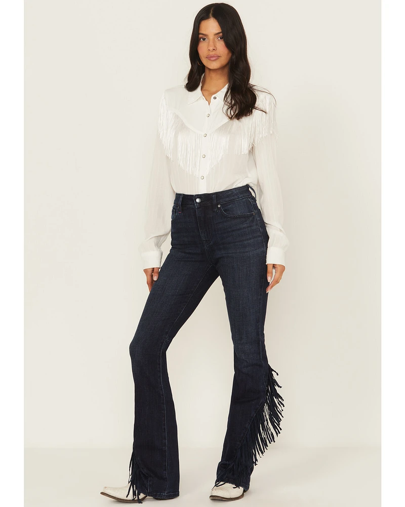 Idyllwind Women's Allessio Dark Wash High Rise Fringe Bootcut Super Stretch Denim Jeans