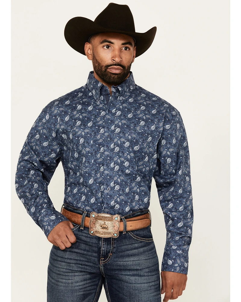 George Strait by Wrangler Men's Paisley Print Long Sleeve Button-Down Stretch Western Shirt