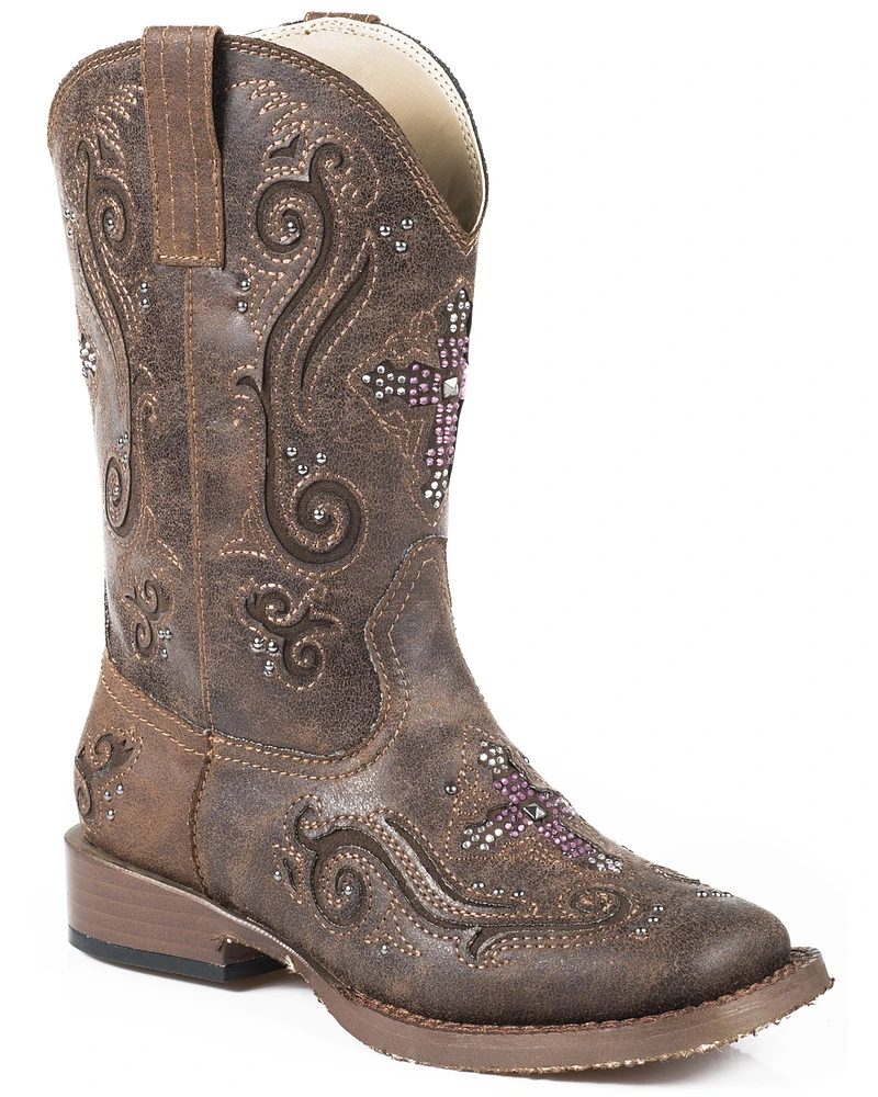 Roper Kid's Brown Faux Leather Cross Faith Western Boots