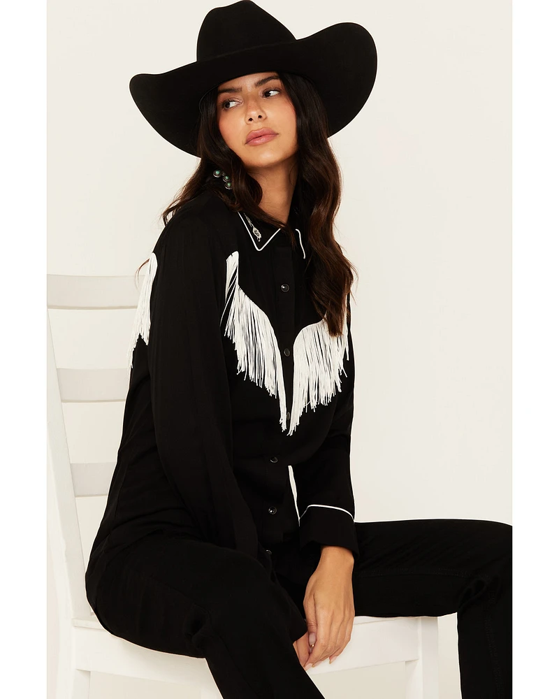 Wrangler Women's Fringe Long Sleeve Snap Western Shirt