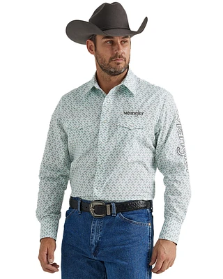 Wrangler Men's Geo Print Logo Long Sleeve Snap Western Shirt - Tall