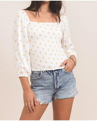Others Follow Women's Polka Dot Smocked Alpha Peasant Top