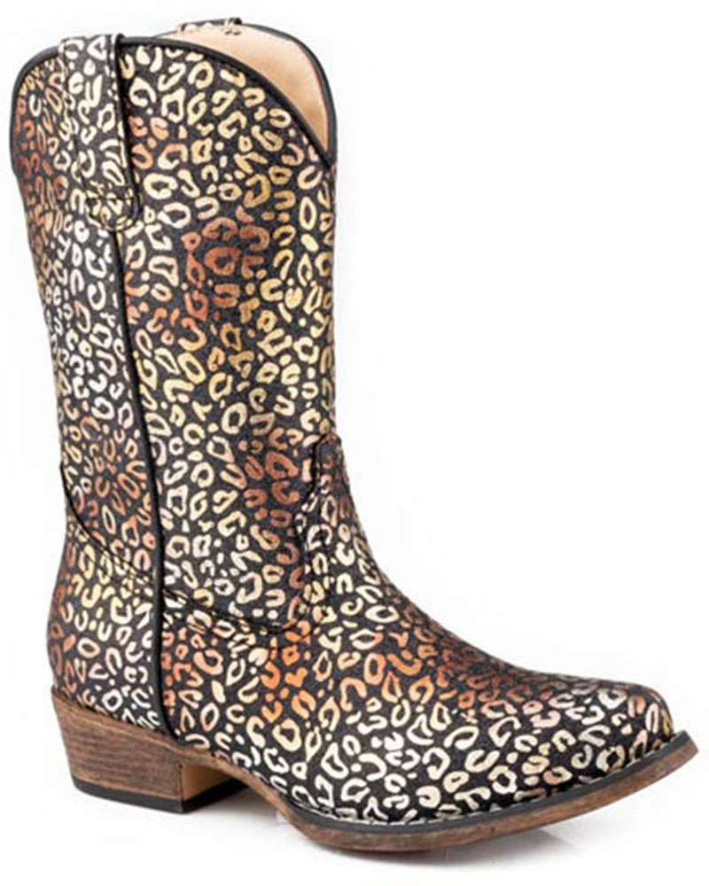 Roper Little Girls' Riley Leopard Print Western Boots - Snip Toe