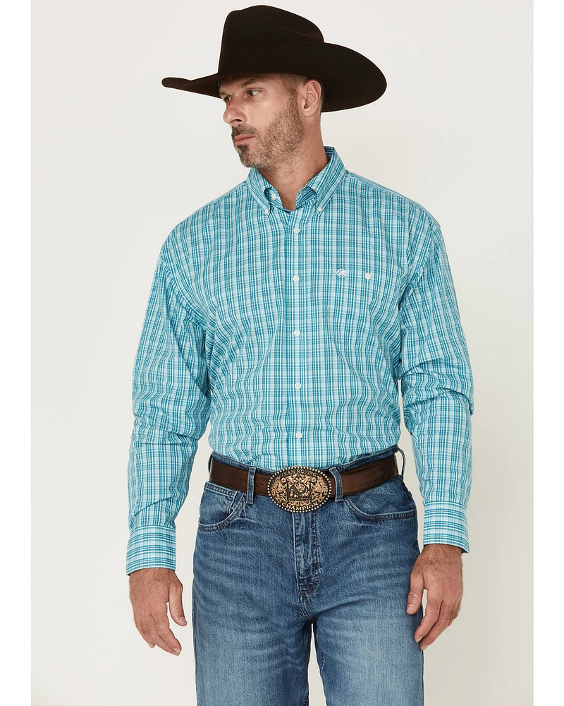 Wrangler Men's Plaid Print Long Sleeve Button-Down Stretch Western Shirt