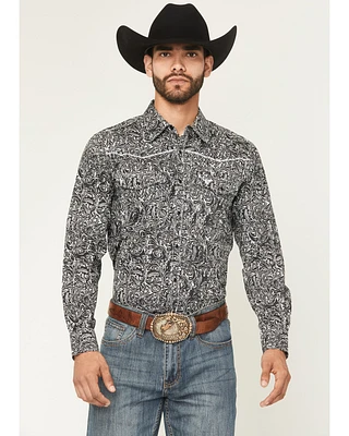 Cowboy Hardware Men's Paisley Print Long Sleeve Snap Stretch Western Shirt
