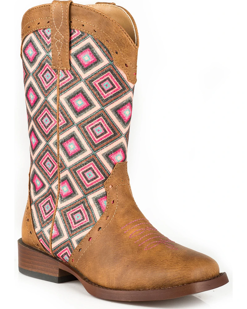 Roper Girls' Glitter Geo Pattern Boots - Square Toe