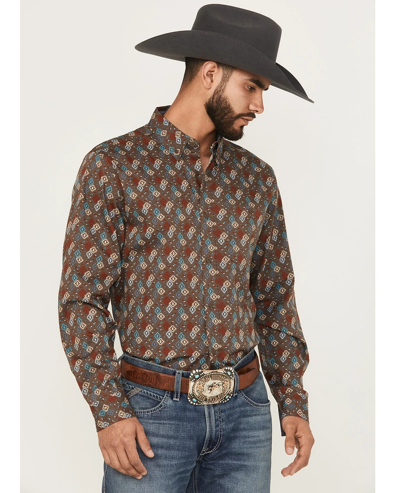 RANK 45® Men's Hudson Geo Southwestern Print Long Sleeve Button-Down Stretch Western Shirt