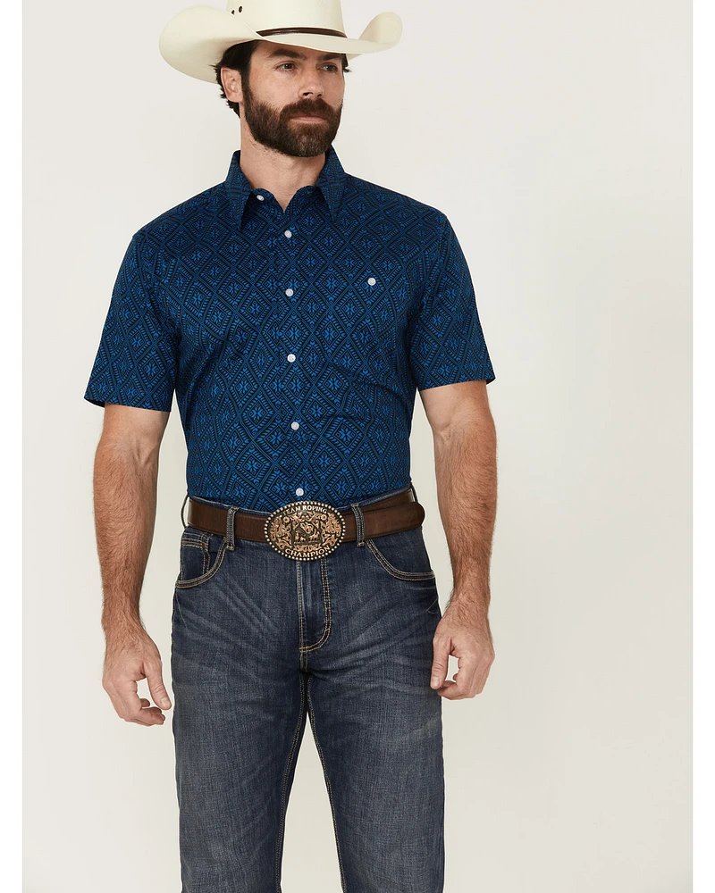 RANK 45® Men's Ribbon Medallion Print Short Sleeve Button-Down Stretch Western Shirt