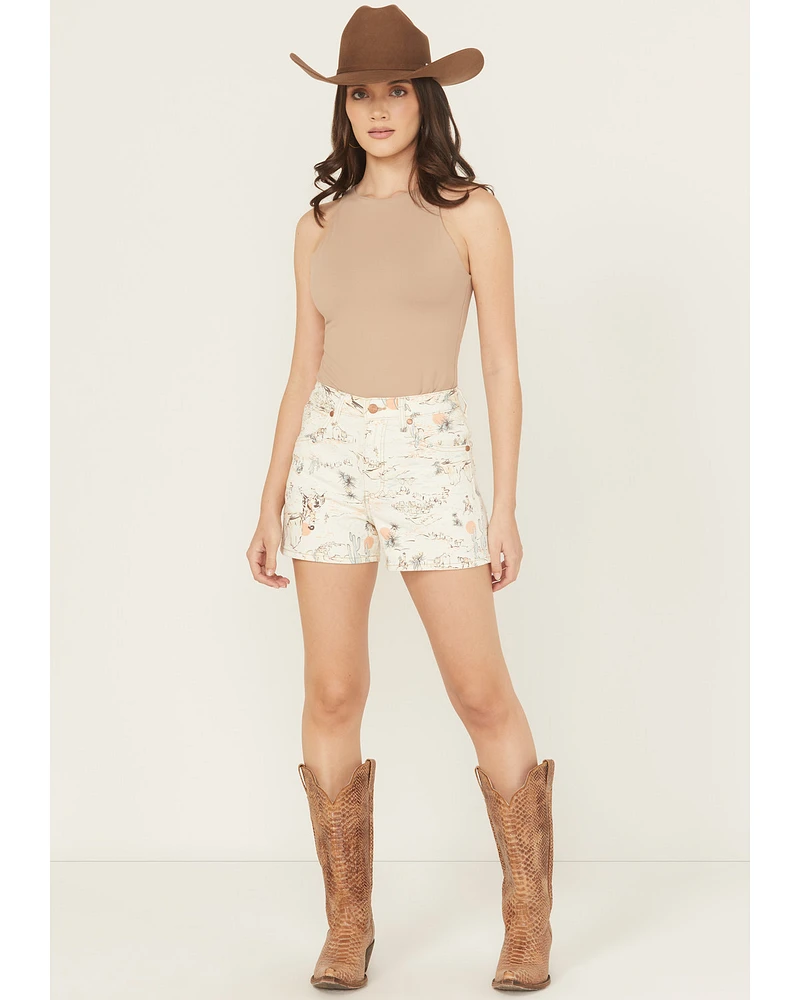 Wrangler Women's High Rise Sundown Printed Cowboy Stretch Denim Shorts