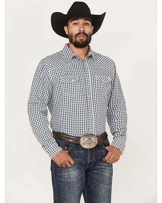 Blue Ranchwear Men's Yucca Plaid Print Long Sleeve Snap Western Shirt