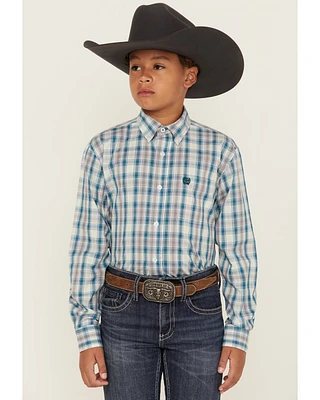 Cinch Boys' Plaid Print Long Sleeve Button-Down Western Shirt