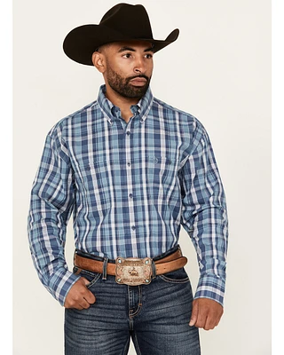 George Strait by Wrangler Men's Plaid Print Long Sleeve Stretch Western Shirt - Tall