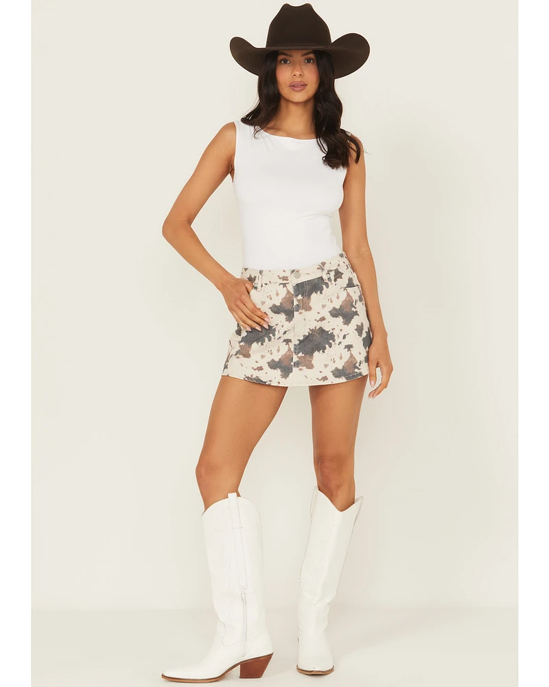 Blue B Women's Cow Print Denim Skort