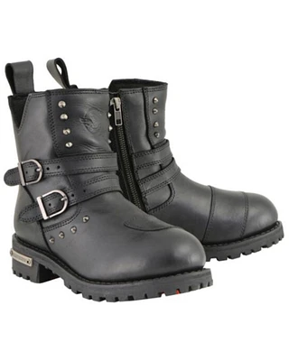 Milwaukee Leather Women's Double Strap Waterproof Studded Boots - Round Toe