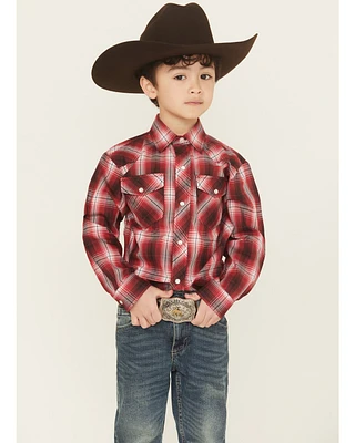 Roper Boys' Plaid Print Long Sleeve Pearl Snap Western Shirt