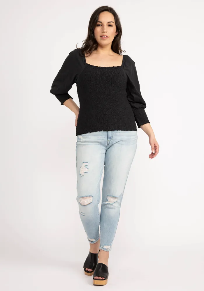 priscilla smocked 3/4 sleeve top