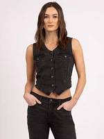 mattie washed black denim vest