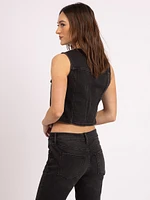 mattie washed black denim vest