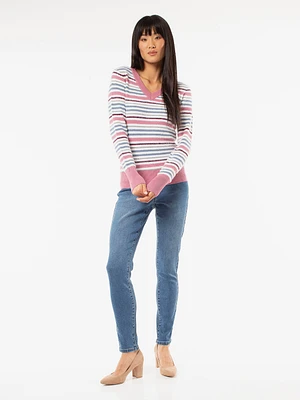 Long-sleeve ftted knit pullover sweater