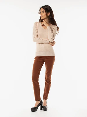 Long-sleeve semi-fitted pullover sweater