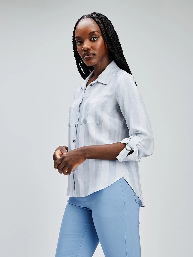 3/4-sleeve semi-fitted tunic with buttons