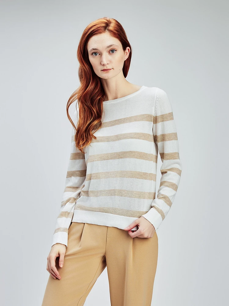 Long-sleeve semi-fitted pullover sweater