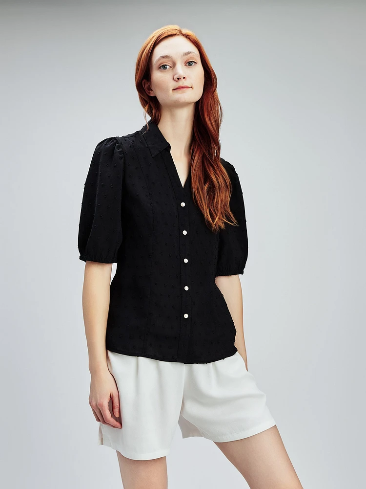 Blouse ajustée à manches 3/4 avec boutons