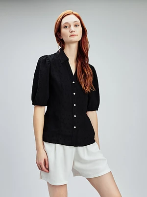 Blouse ajustée à manches 3/4 avec boutons