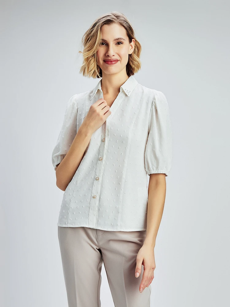 3/4-sleeve fitted blouse with buttons
