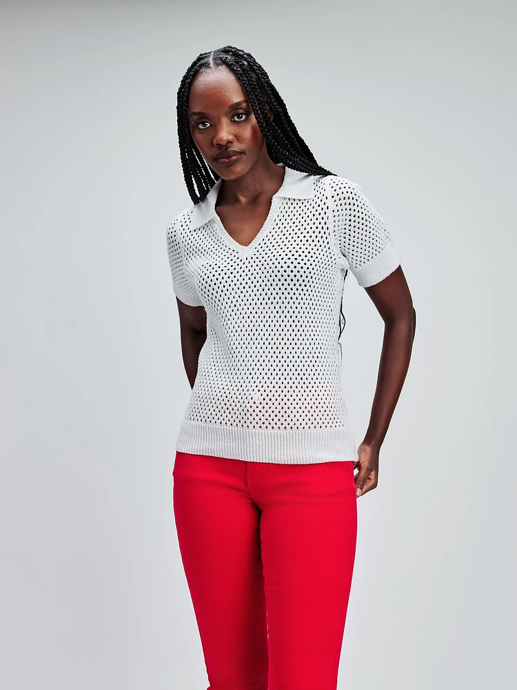 Short-sleeve semi-fitted pullover sweater