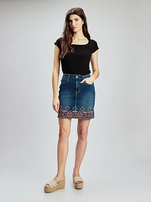 Straight denim midi skirt