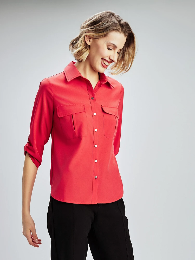 3/4-sleeve semi-fitted blouse with buttons