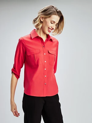 3/4-sleeve semi-fitted blouse with buttons