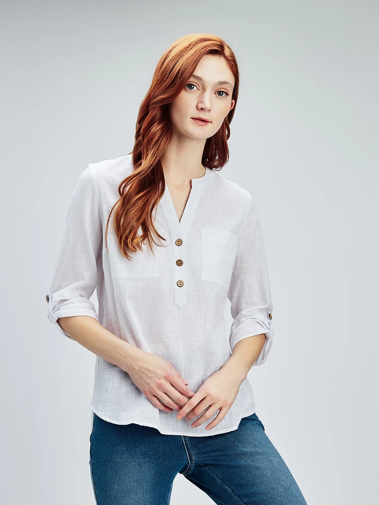 Long-sleeve semi-fitted blouse