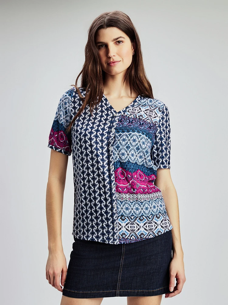 Blouse ample à manches 3/4 avec boutons