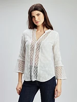 3/4-sleeve semi-fitted blouse with buttons