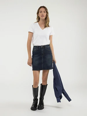 Straight denim midi skirt