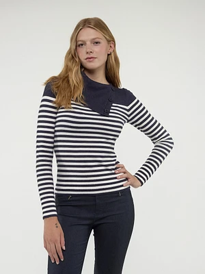 Long-sleeve ftted knit pullover sweater