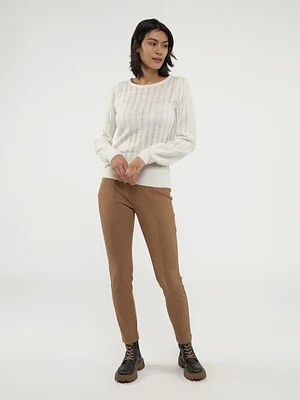 Long-sleeve semi-fitted pullover sweater