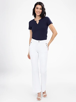 Jean semi-évasé ajusté à taille haute