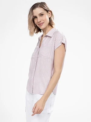 Blouse semi-ajustée à manches courtes avec boutons