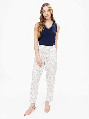 Lightweight Floral Straight-Leg Trousers