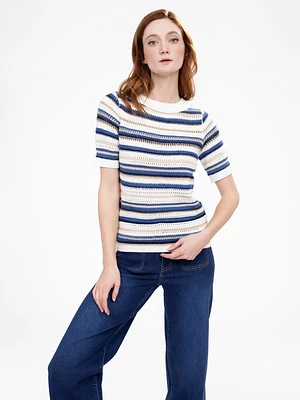 3/4-sleeve semi-fitted pullover sweater