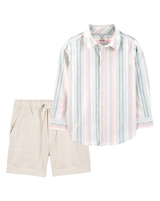 Kid 2-Piece Button-Down & Shorts Outfit Set
