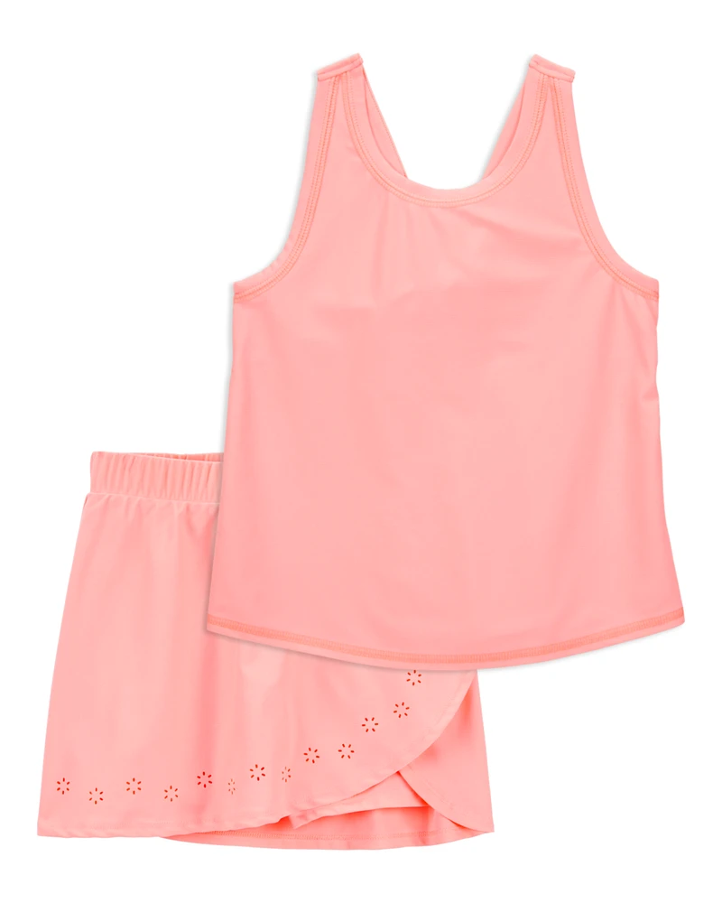 Kid Active Twist Tank & Wrap Skort Set - Coral