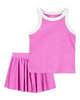 Toddler 2-Piece Ribbed Double Dutch Tank & Active Skort Set - Pink