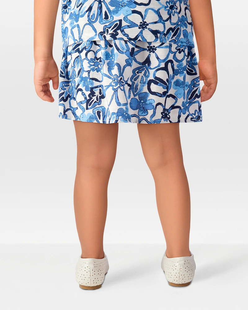 Toddler Floral Linen Look-alike Pull-On Skort - Blue