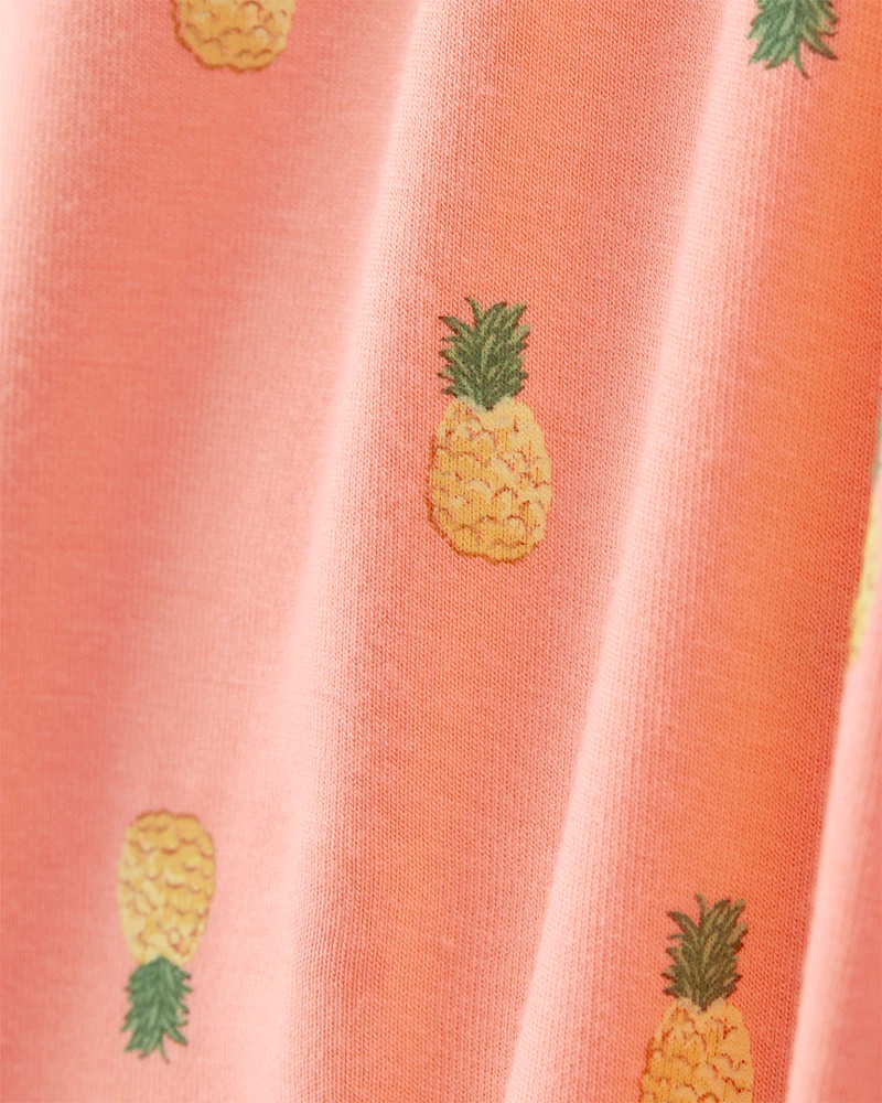 Baby Girl Pineapple Print 2-Way Zip PurelySoft Convertible Foot Sleeper Pyjamas - Coral