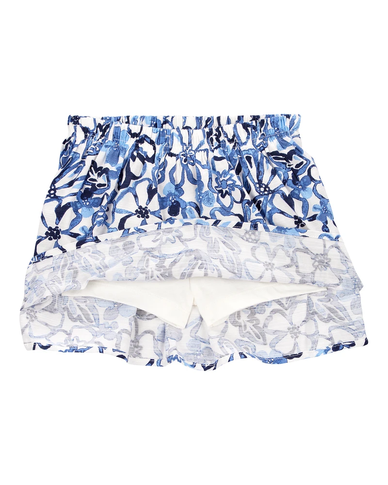 Toddler Floral Linen Look-alike Pull-On Skort - Blue